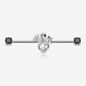 Jeweled Eye Dragon Sparkle Ends Industrial Barbell-Black